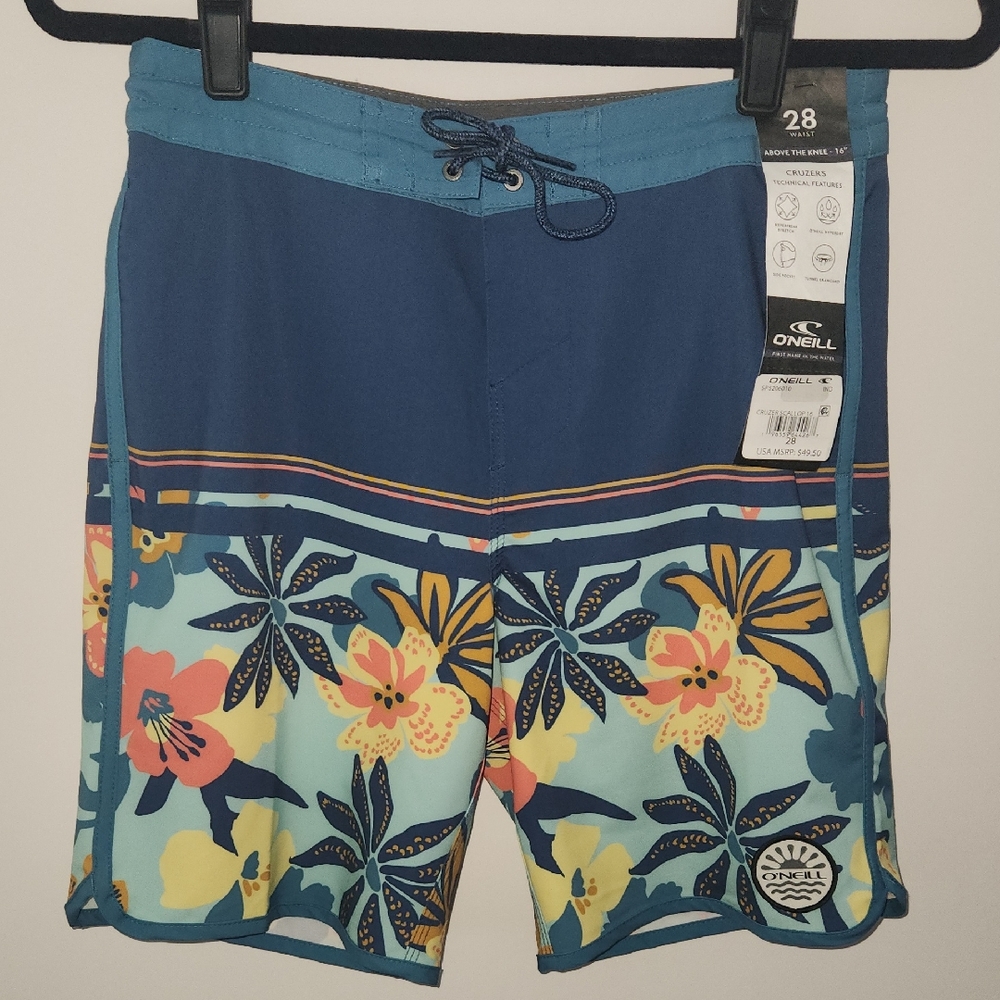 Youth Boys size 28" waist O'Neill Navy and Floral Board Shorts